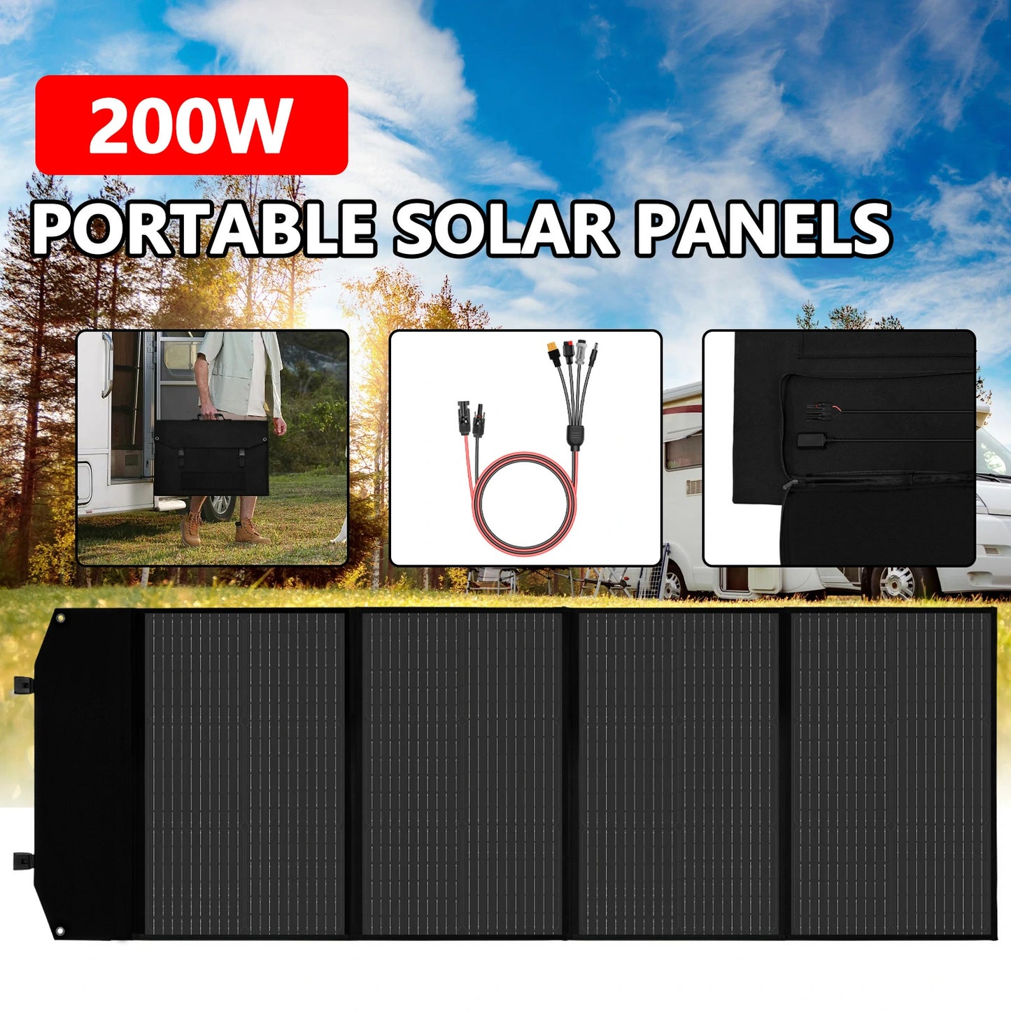 200W Solar Panel Foldable|Portable with DC Interface,for Camping,Compatible with Smartphone|ZGZXSEXHZ