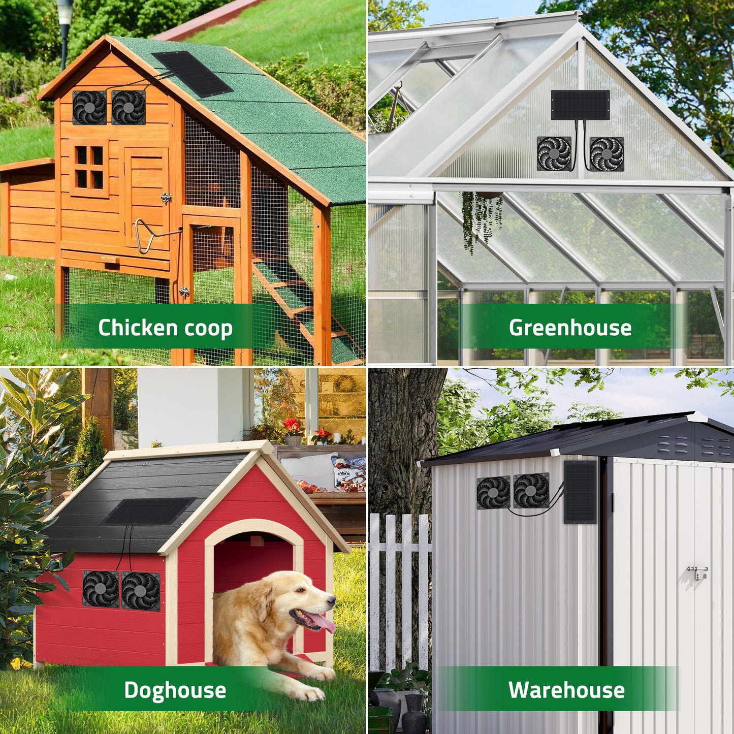 10W Solar Panel with Dual Fans|Efficient Cooling for Greenhouses|Chicken Coops & RVs