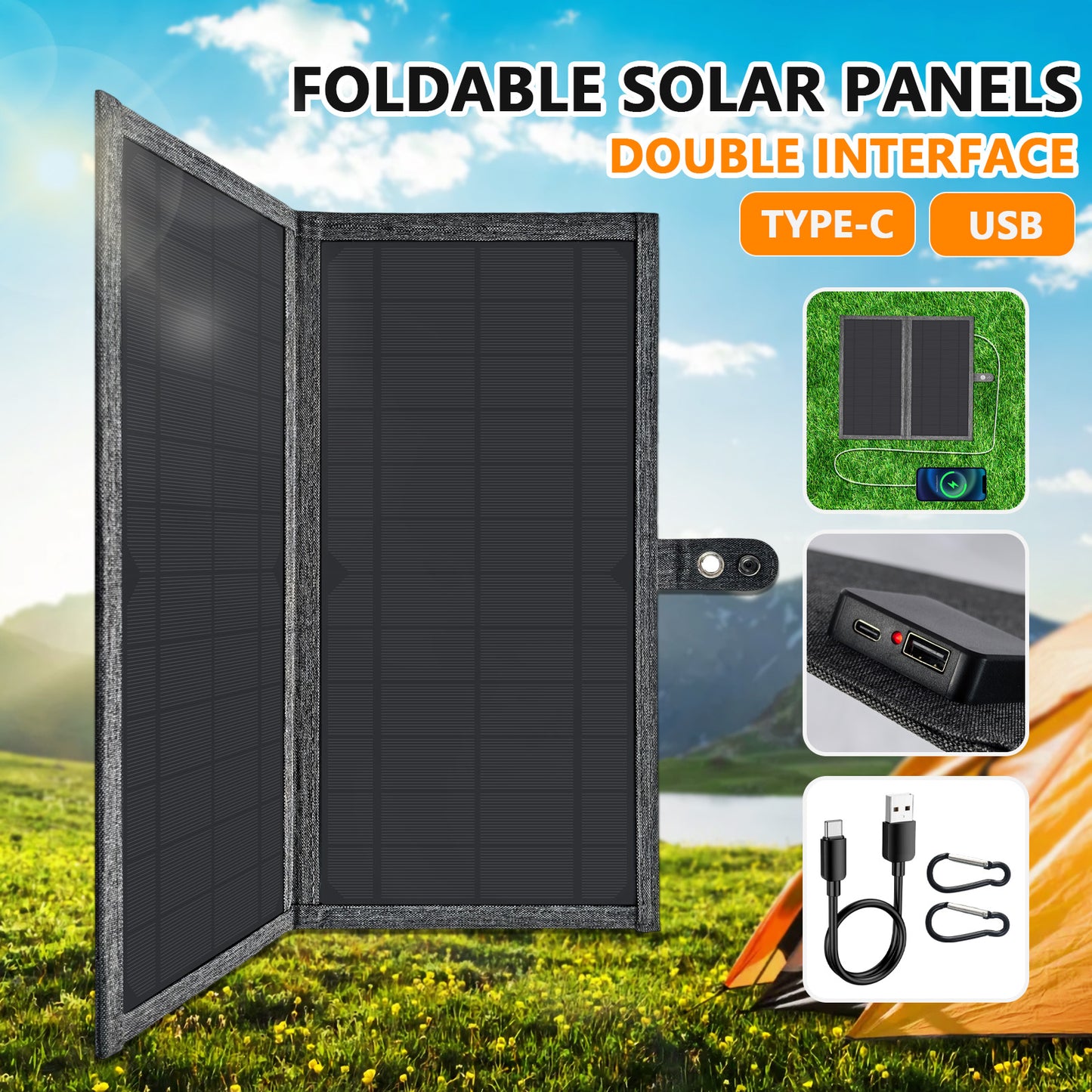 20W Solar Panels 2Fold|Type—C,USB for Camping,Motorhomes and Phones|ZGZXSEXHZ
