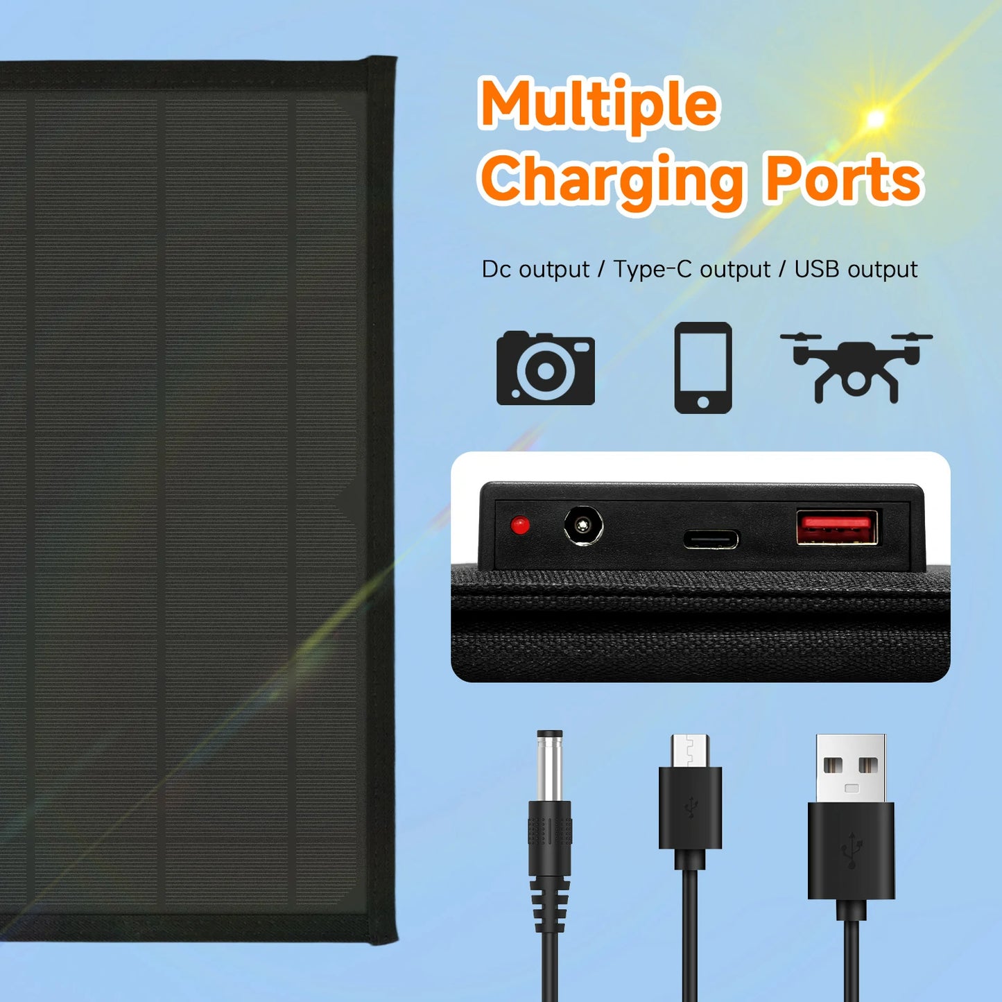 30W Solar Panels|3-Layer Folding with DC Ports and Suitable for Camping|ZGZXSEXHZ