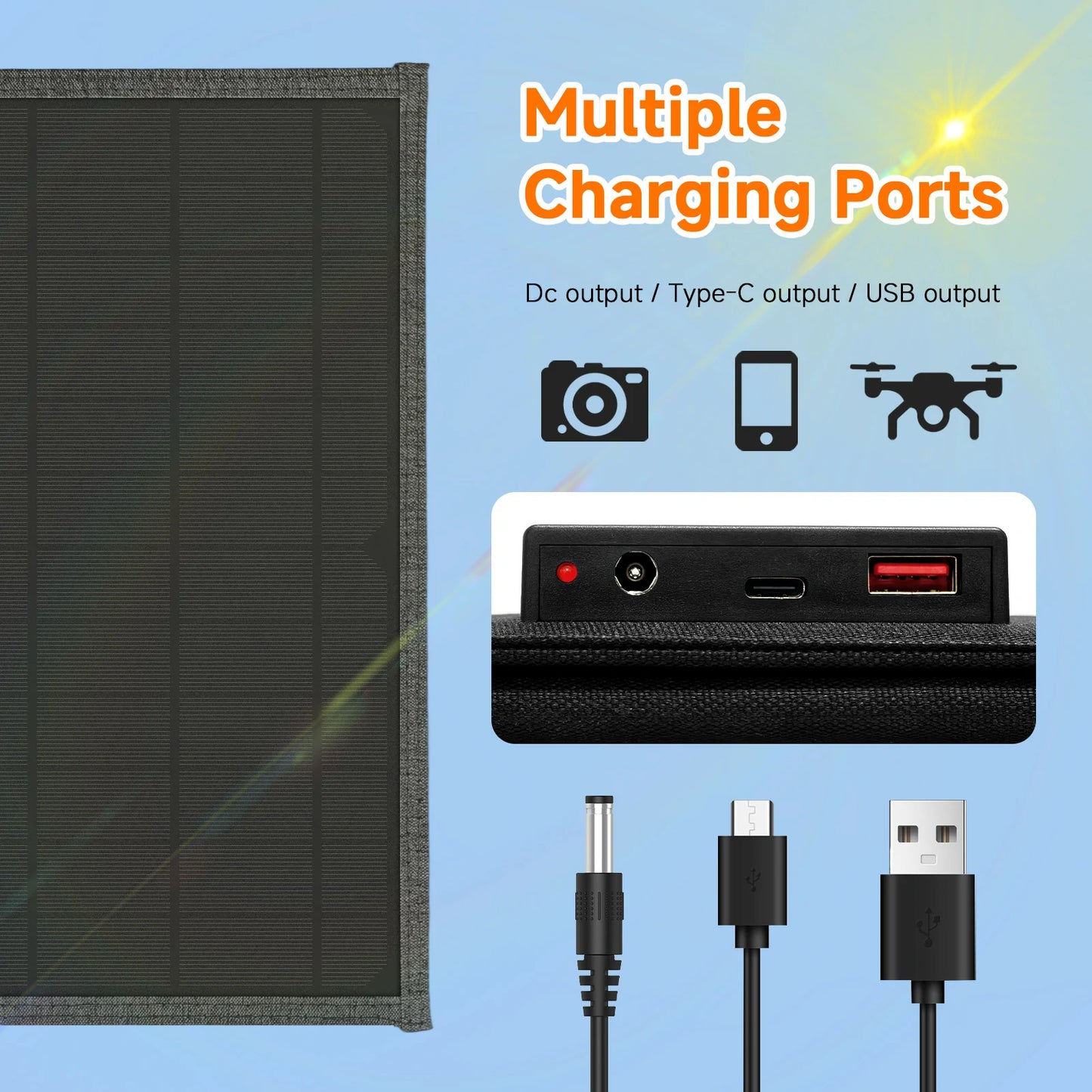 30W Solar Panels|3-Layer Folding with DC Ports and Suitable for Camping|ZGZXSEXHZ