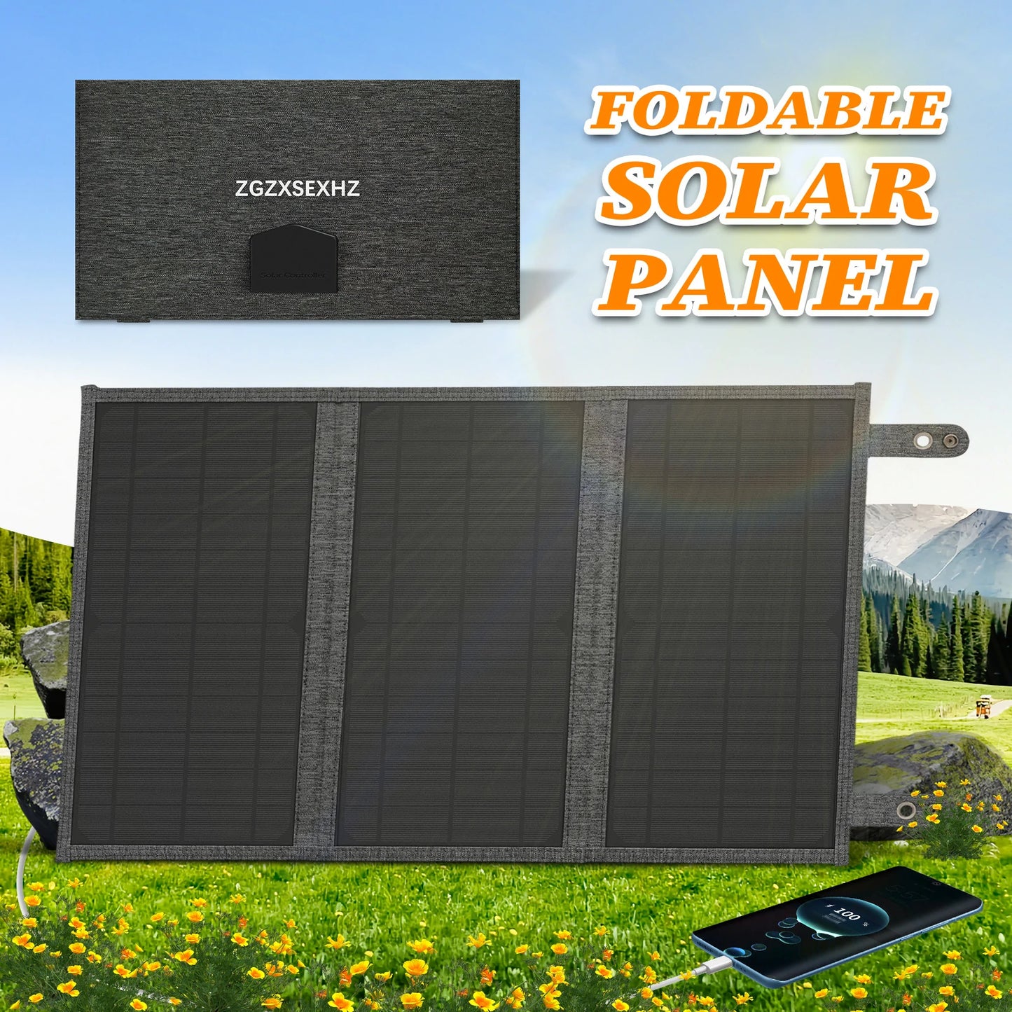 30W Solar Panels|3-Layer Folding with DC Ports and Suitable for Camping|ZGZXSEXHZ