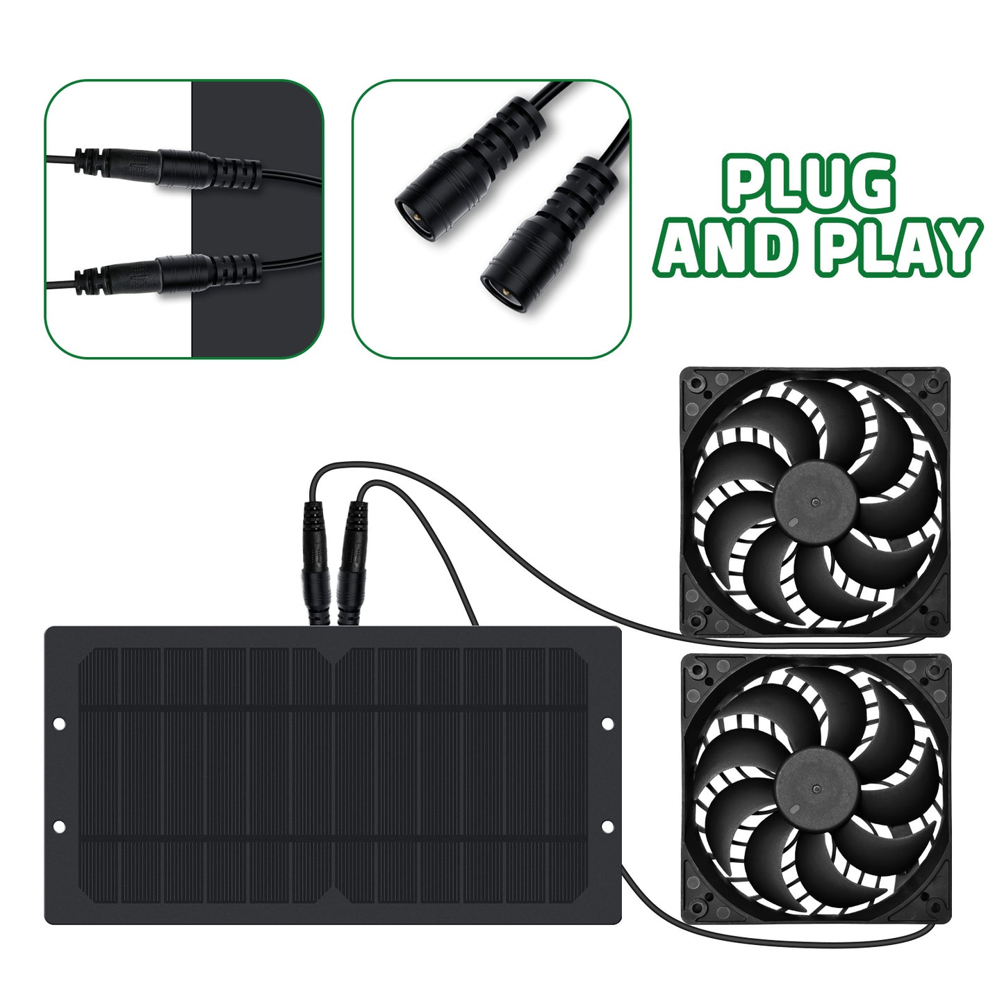 10W Solar Panel with Dual Fans|Efficient Cooling for Greenhouses|Chicken Coops & RVs