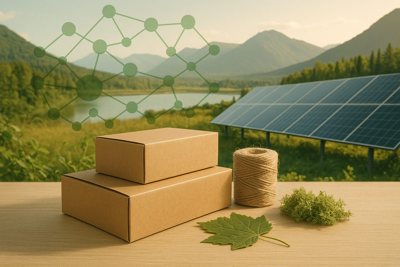 Packaging made from kraft paper or eco-material

Green supply chain concept

Solar panel beside natural environment (mountain, lake, forest)